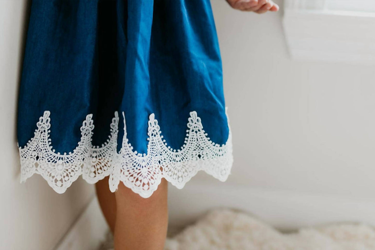 Girls Denim Lace Trim Dress