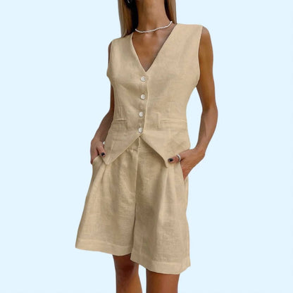 Beckett Sleeveless Button Vest And Shorts Set