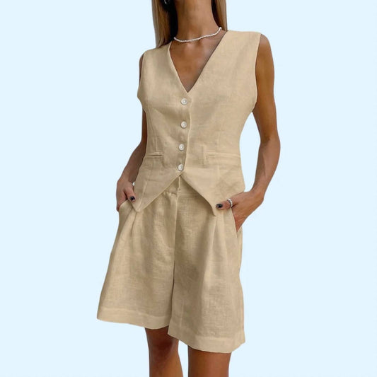 Beckett Sleeveless Button Vest And Shorts Set