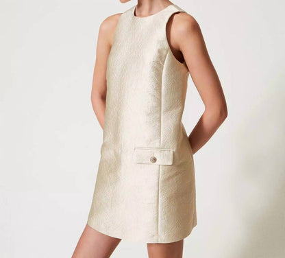 Short brocade jacquard halter dress