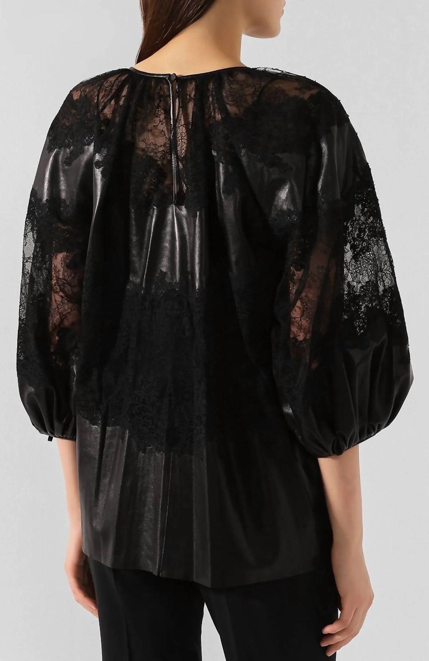 Valentino - Loose Glossy Leather Blouse - detail view - Rack Hunt