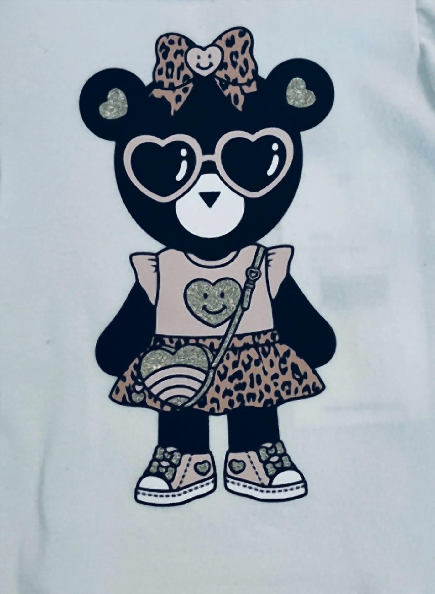 Girl's Teddy Heart Eyes Print Tee