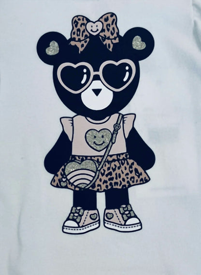 Girl's Teddy Heart Eyes Print Tee