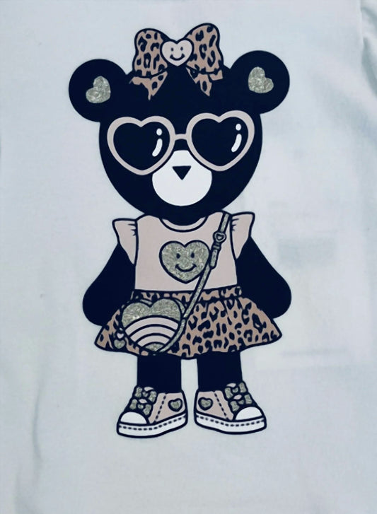 Girl's Teddy Heart Eyes Print Tee