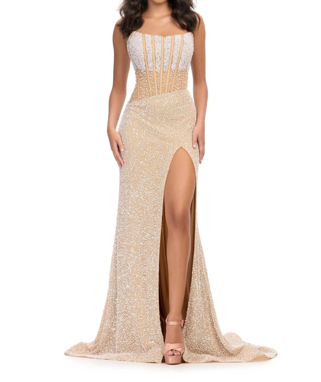 ASHLEYlauren - Fully Beaded Strapless Gown - Rack Hunt