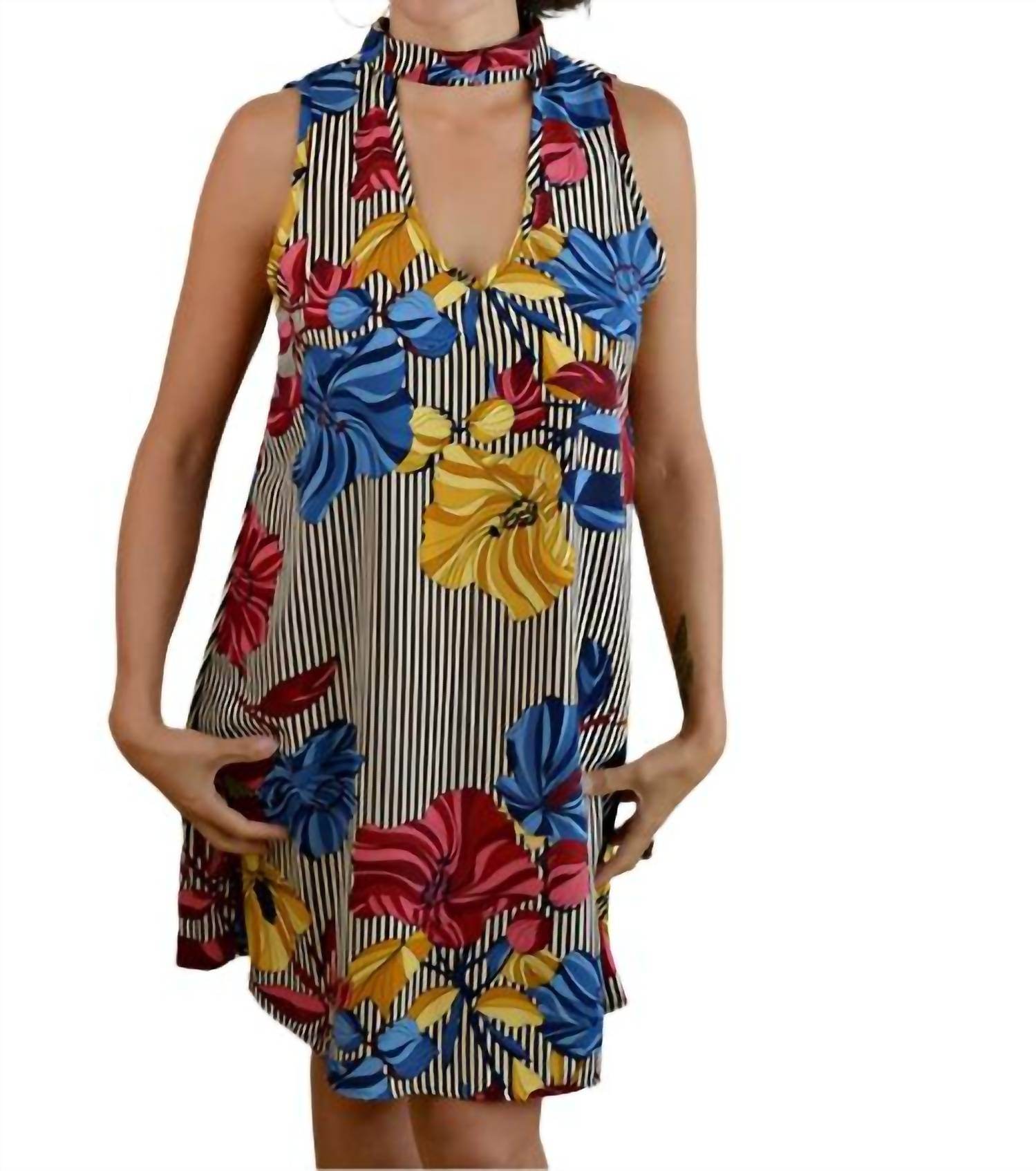 Sun & Moon - Floral Choker Sleeveless Mini Dress - Rack Hunt -