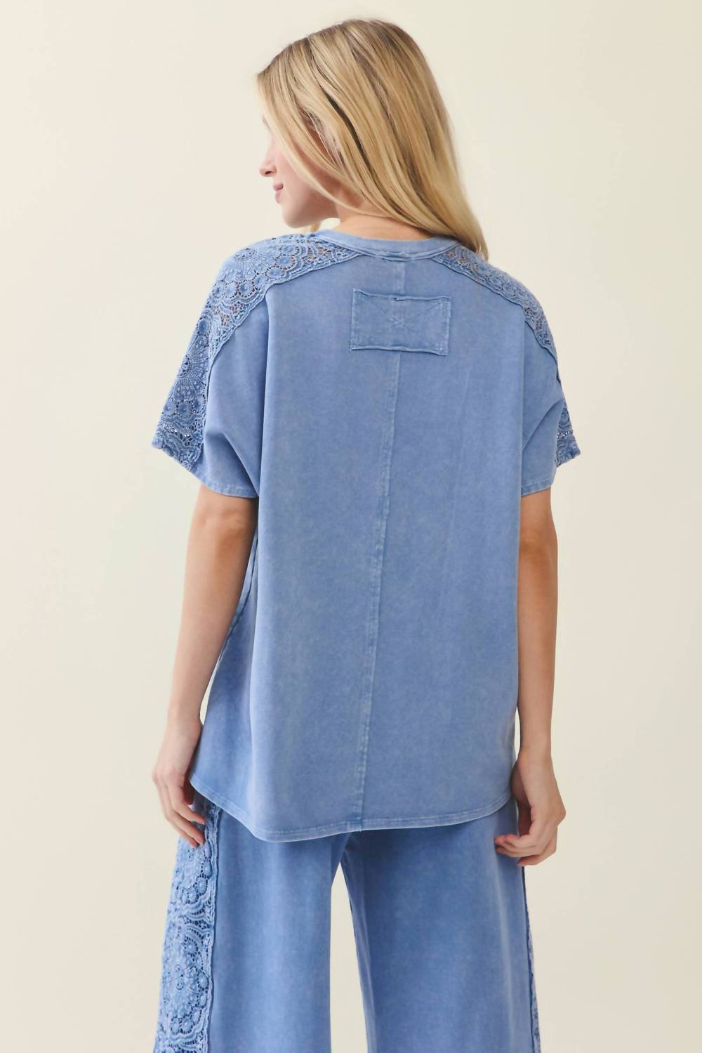 Mineral Washed Boho Trim Blouse Top