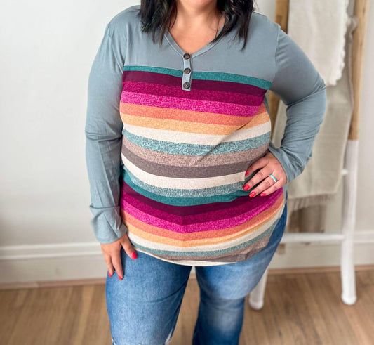 Colorful Stripe Long Sleeve Top