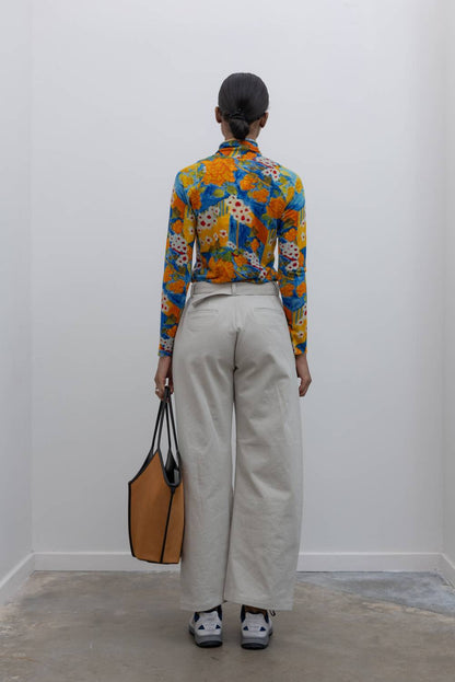 Curved Belted Chino Pants
