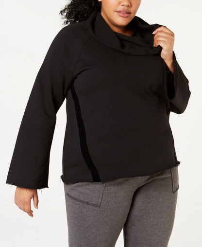 Cowl Neck Wide Sleeve Striped Top - Plus
