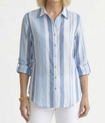 Multi-tone Striped Roll-tab Blouse