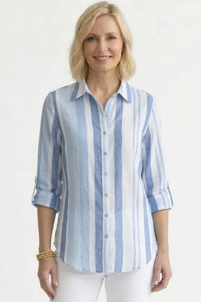 Multi-tone Striped Roll-tab Blouse