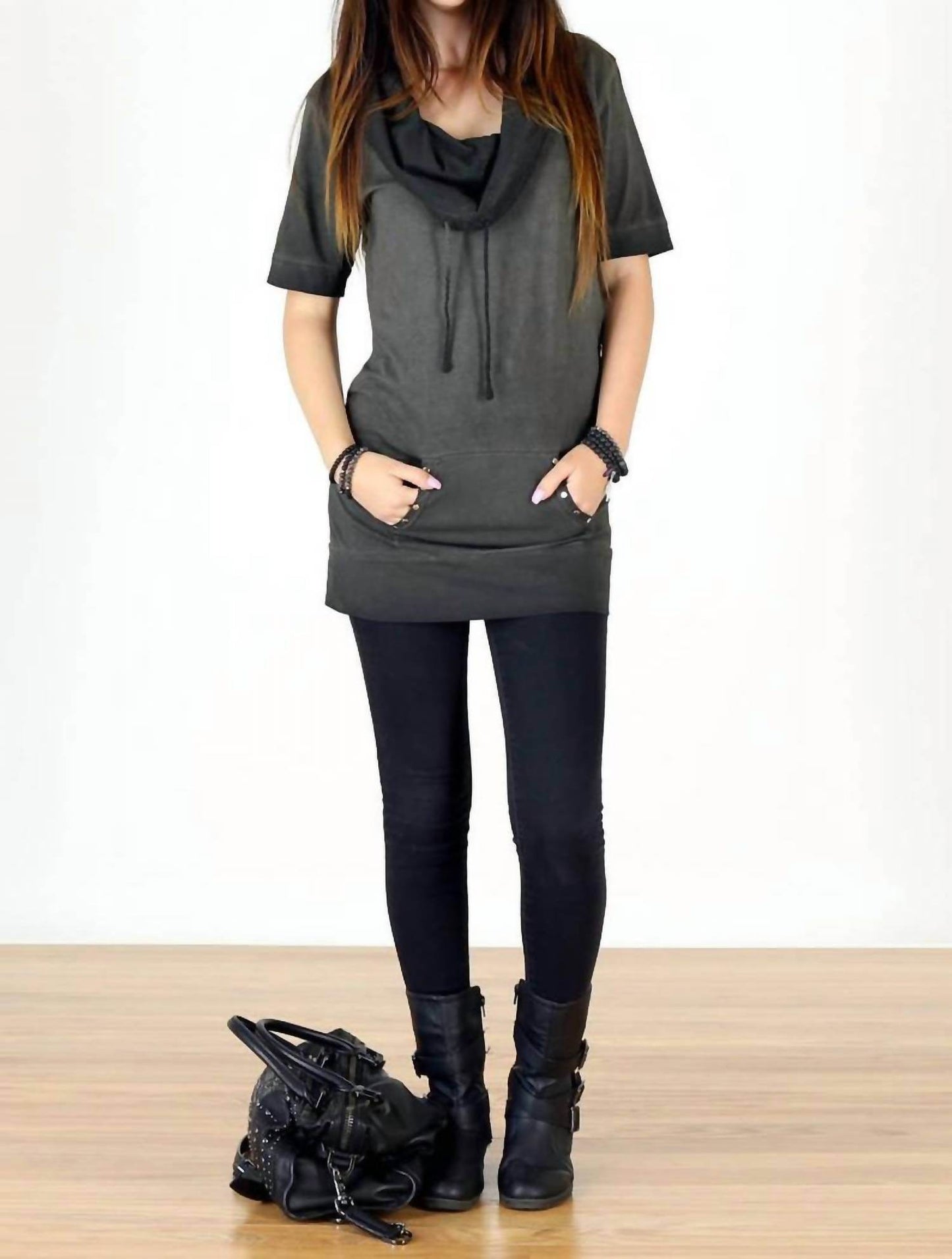 Tough Luv - Cotton Short Sleeve Cowl Neck Tunic Top - Rack Hunt