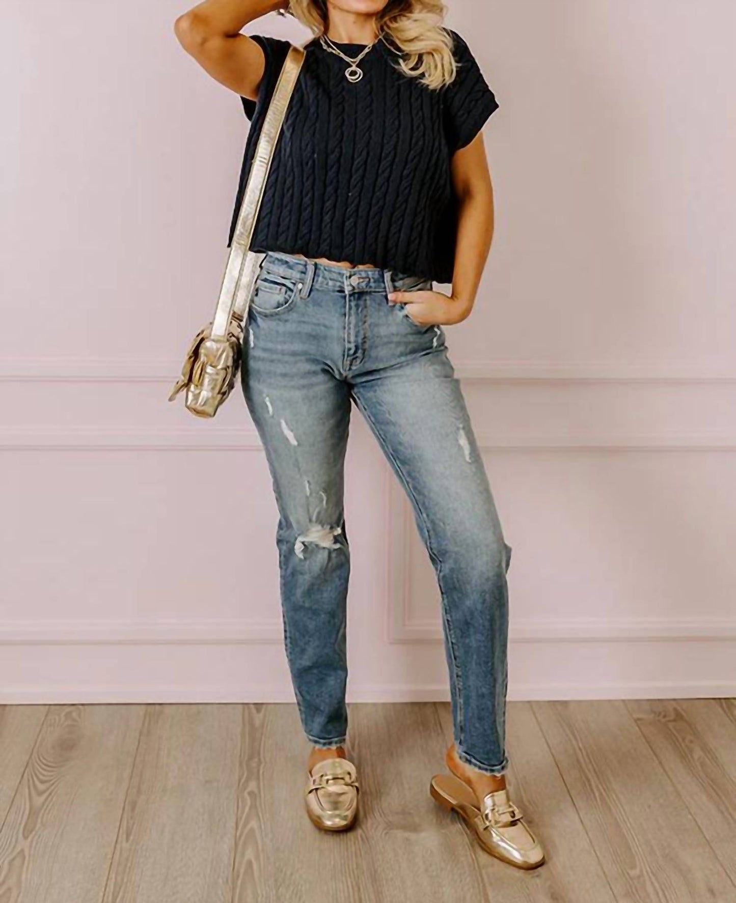 Reese High Waist Distressed Straight Leg Jeans