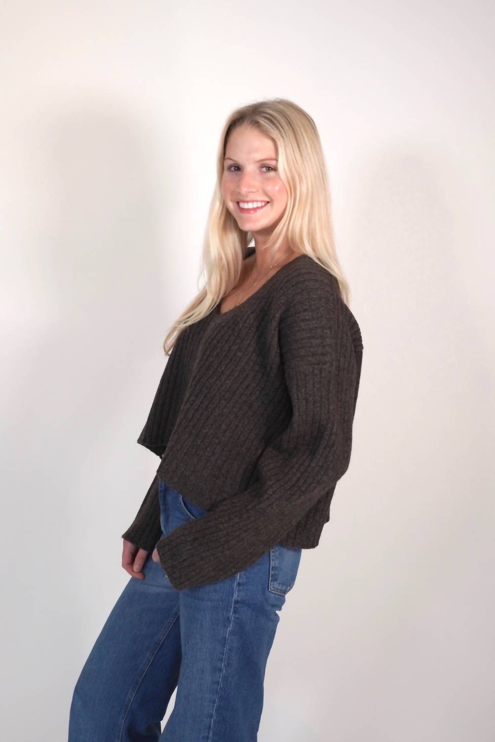 V Neck Cropped Sweater Top