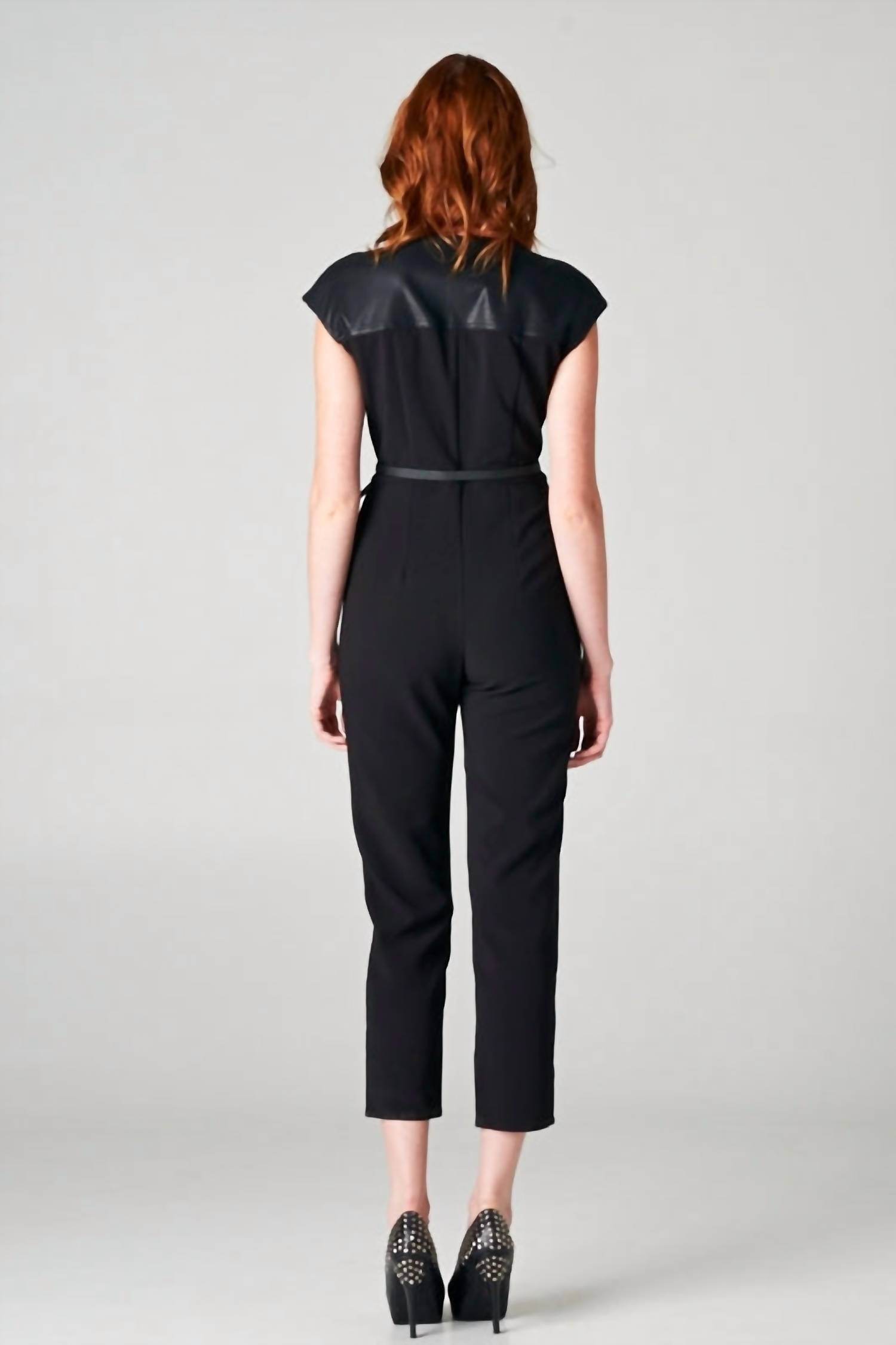 Beautifully - Leather Sleeve Jumpsuit - Rack Hunt -