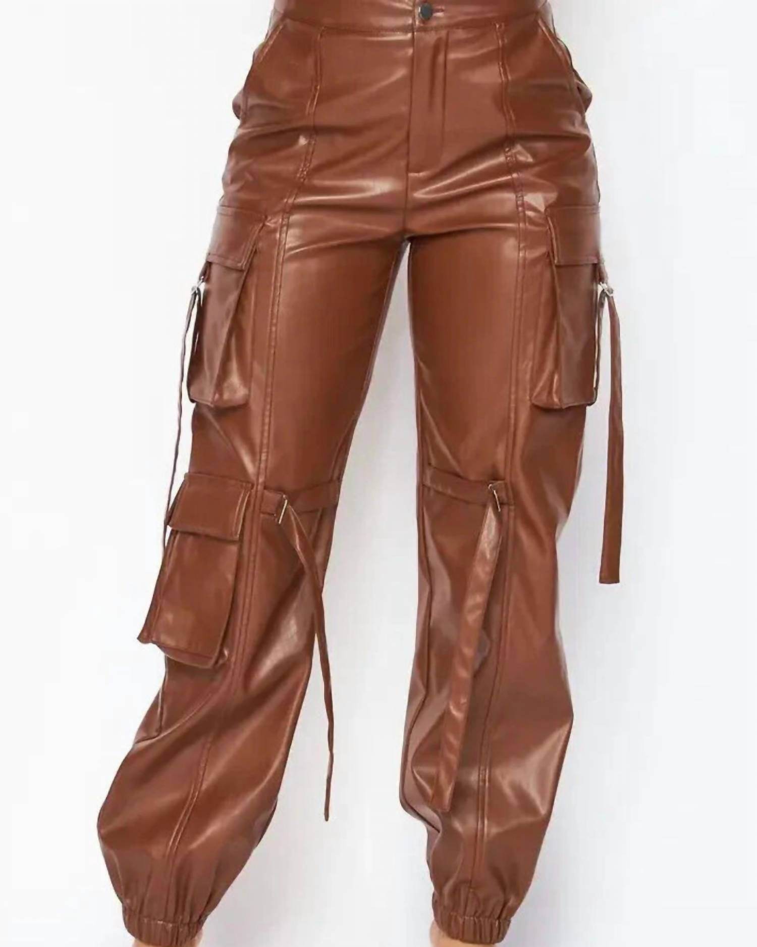 Serendipity - Women's Vegan Leather Cargo Pocket Jogger Pants - Rack Hunt -