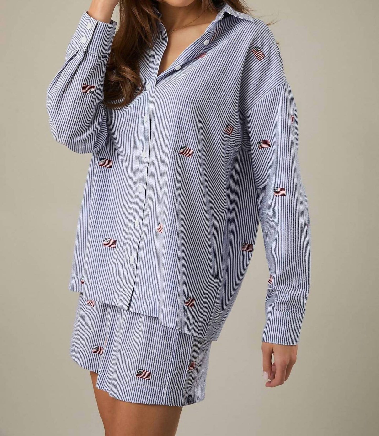Ellen Flag Embroidered Oversized Shirt