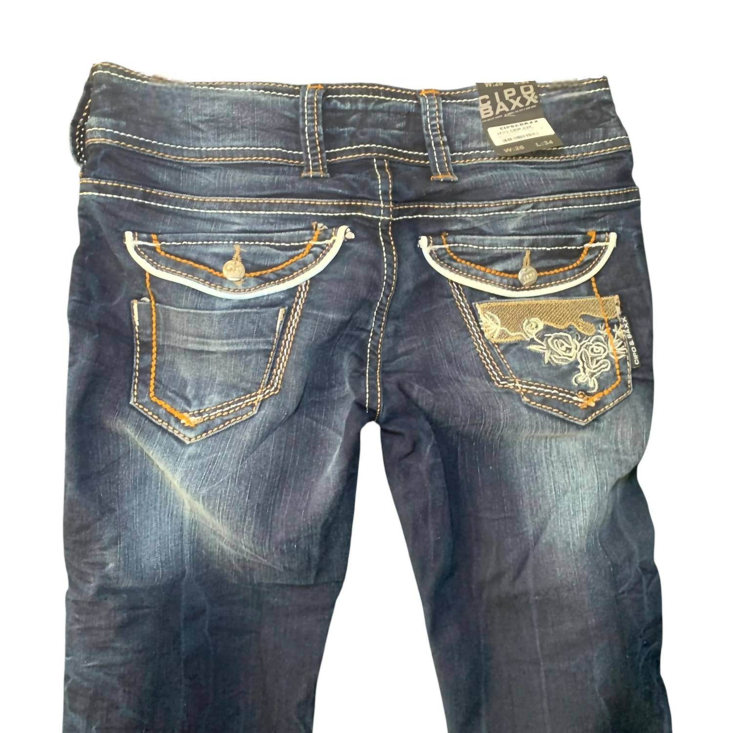 Cipo & Baxx - Women's Retro Straight-leg Denim Jeans With Bead & Embroidery Accents - Rack Hunt -