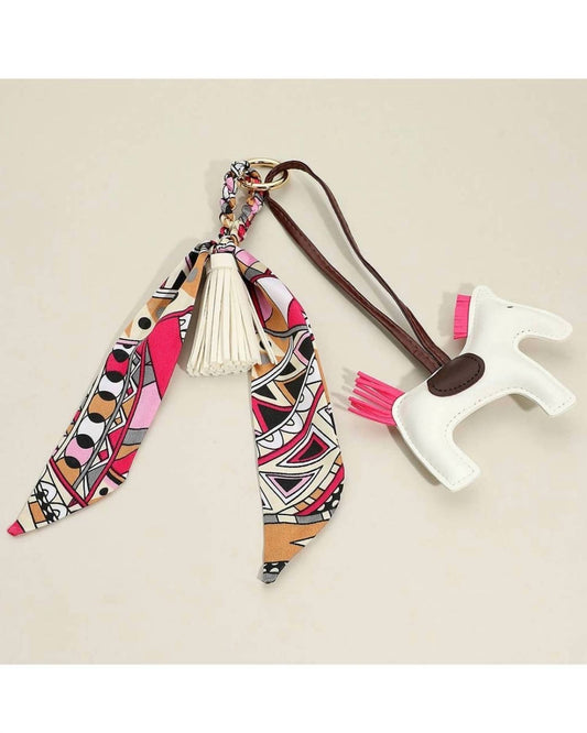 Women's Vegan Leather Horse Tassel Scarf Bag Charm