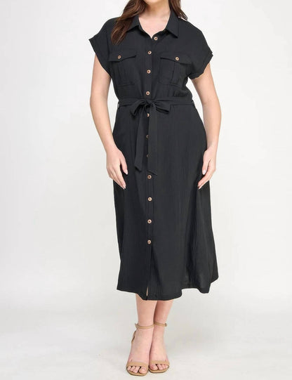 Front Tied Buttoned Short Sleeve Dress