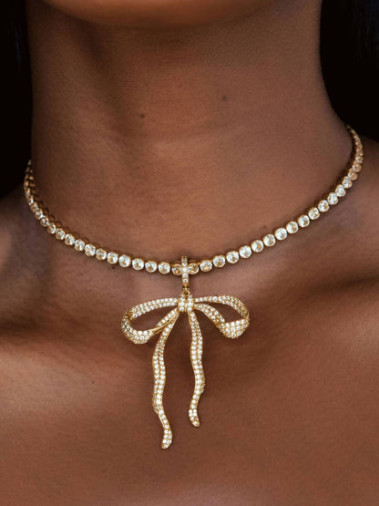 Women's Pave Bow Tennis Necklace