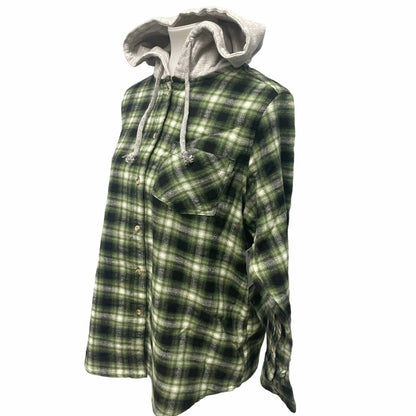 Women's Long Sleeve Plaid Flannel Cotton Blend Hoodie