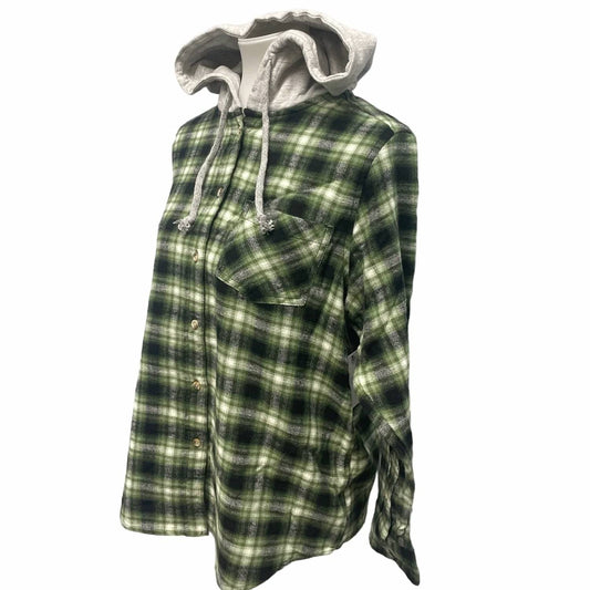 Women's Long Sleeve Plaid Flannel Cotton Blend Hoodie