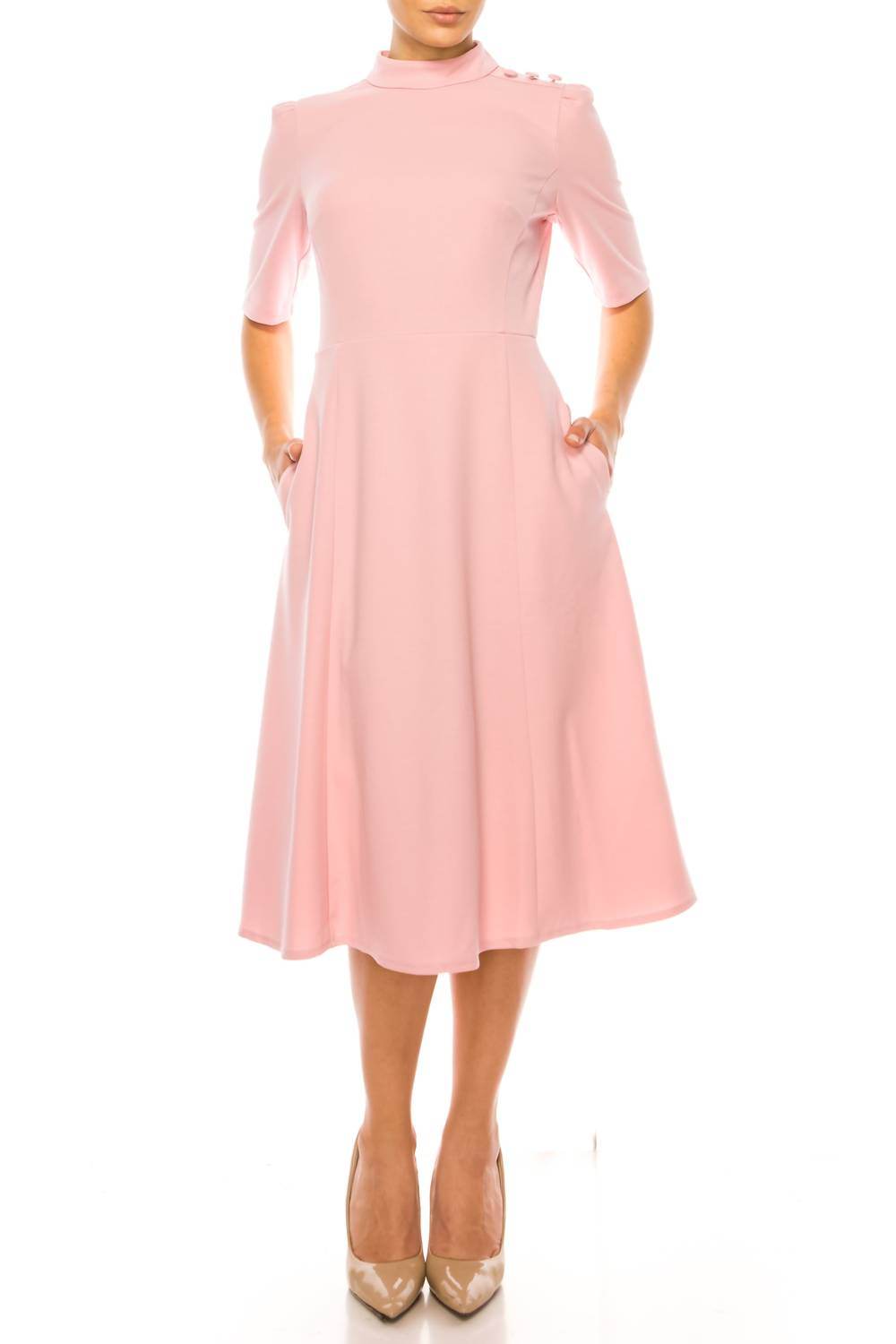 Ivy & Blu - 3/4 Sleeve Mock Neck Fit And Flare Dress - Rack Hunt -
