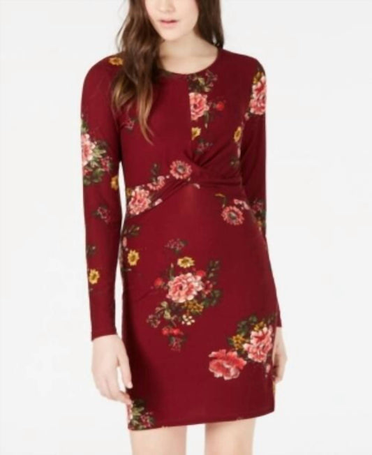 Juniors Floral Print Twist Bodycon Dress