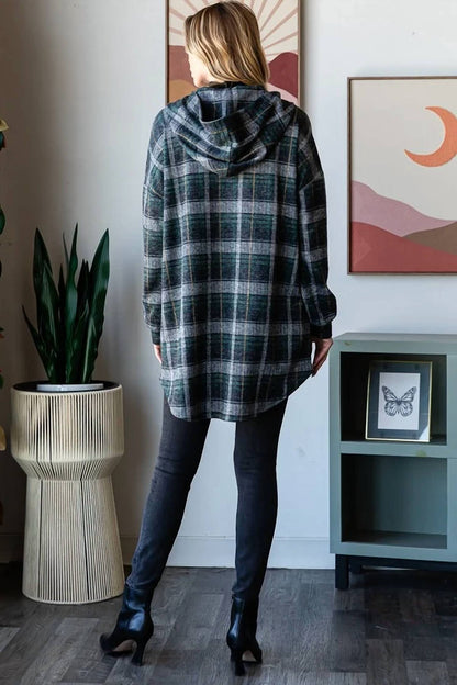 Women's Long Puff Sleeve Plaid Print Cardigan