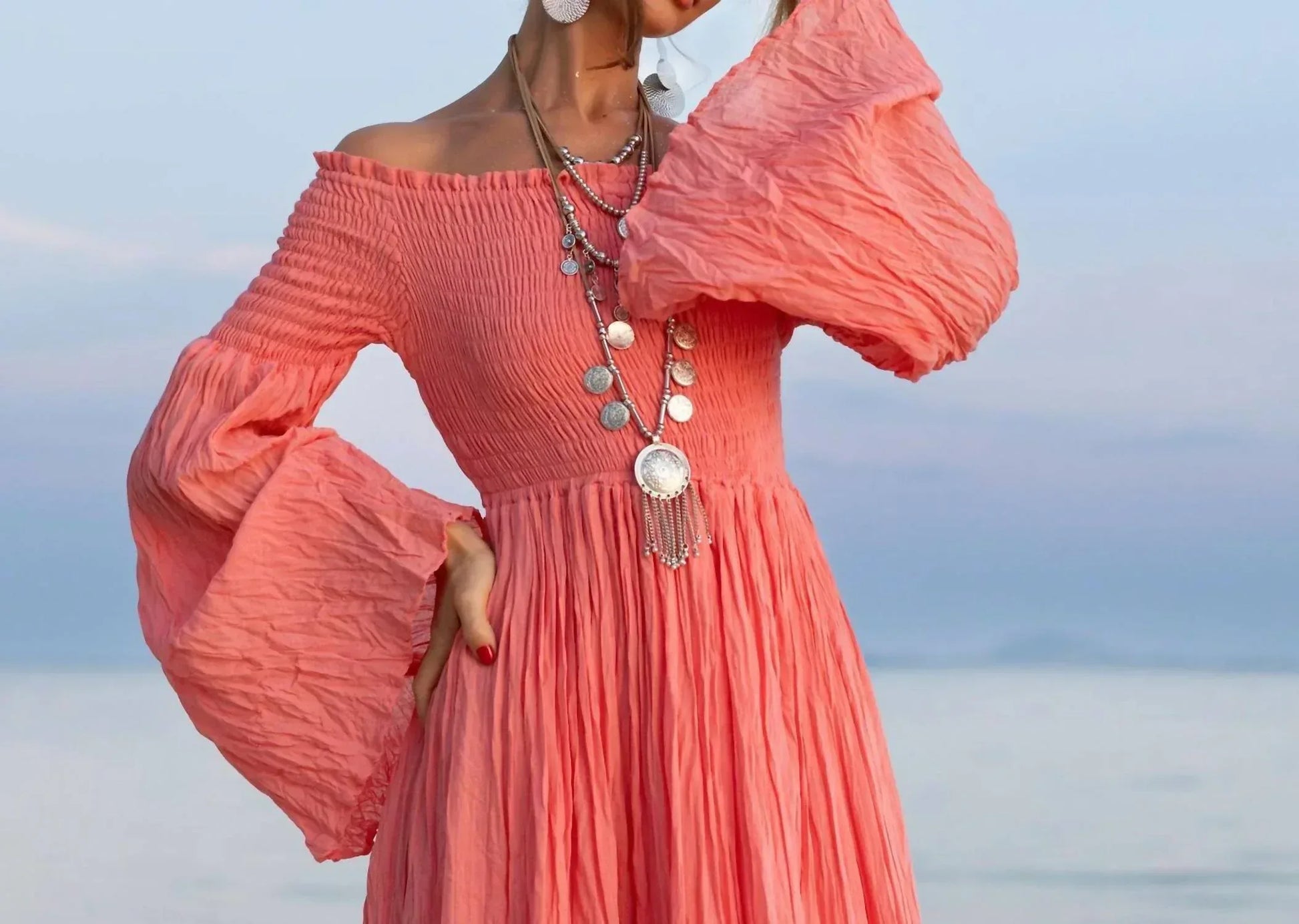 Zinnia Pearl - Women's Sexy Shoulders Maxi Dress - Rack Hunt