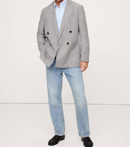 Relaxed Tencel-linen Double-breasted Suit Jacket