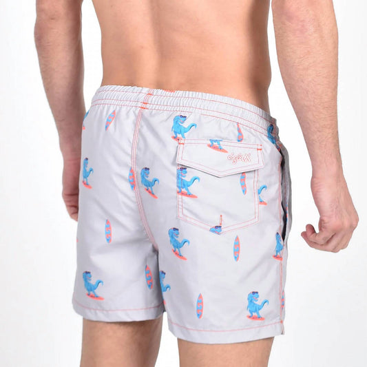Surfing T-rex Print Swim Trunks