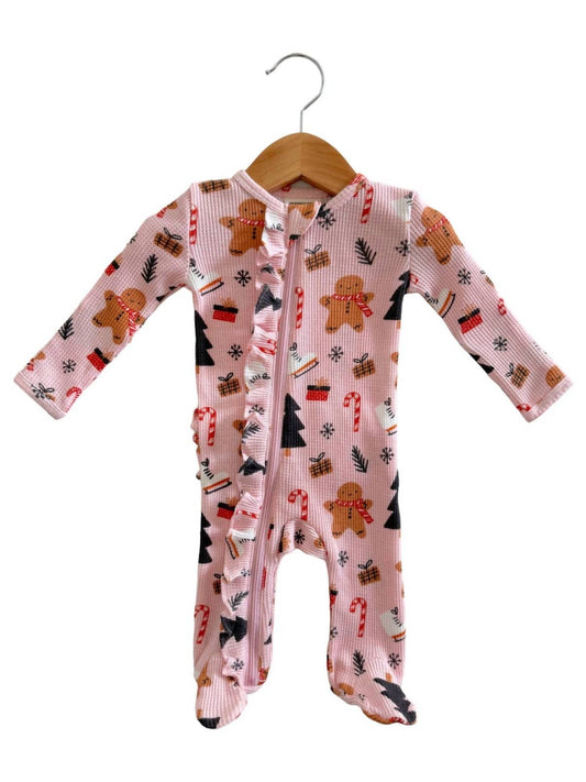 Kids Gingerbread Wonderland Zip Footie