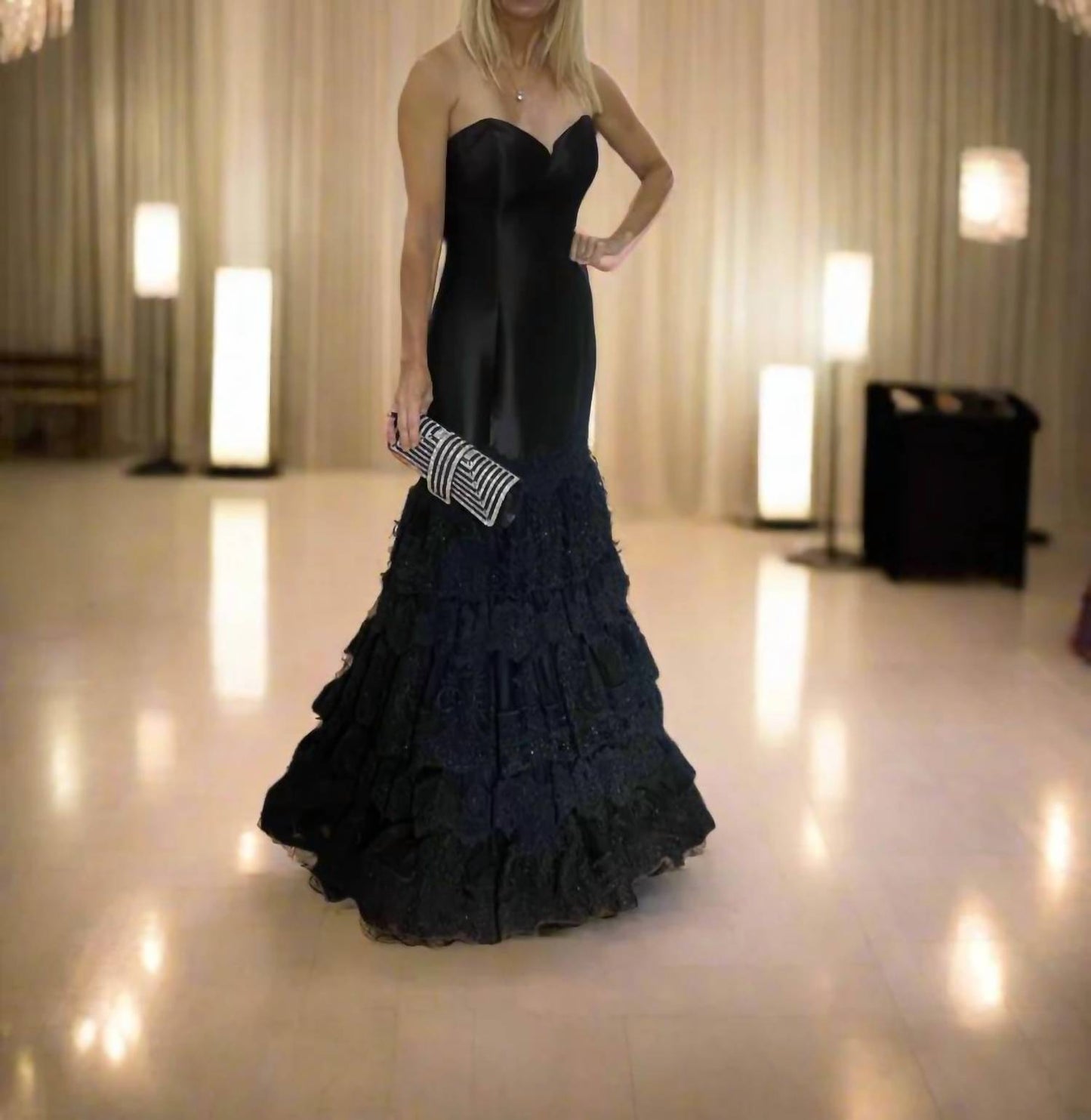Strapless Lace Ruffle Bottom Dress