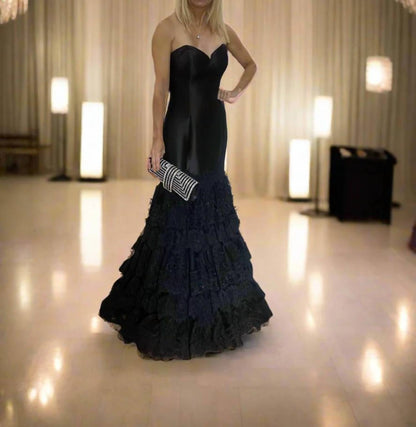 Strapless Lace Ruffle Bottom Dress