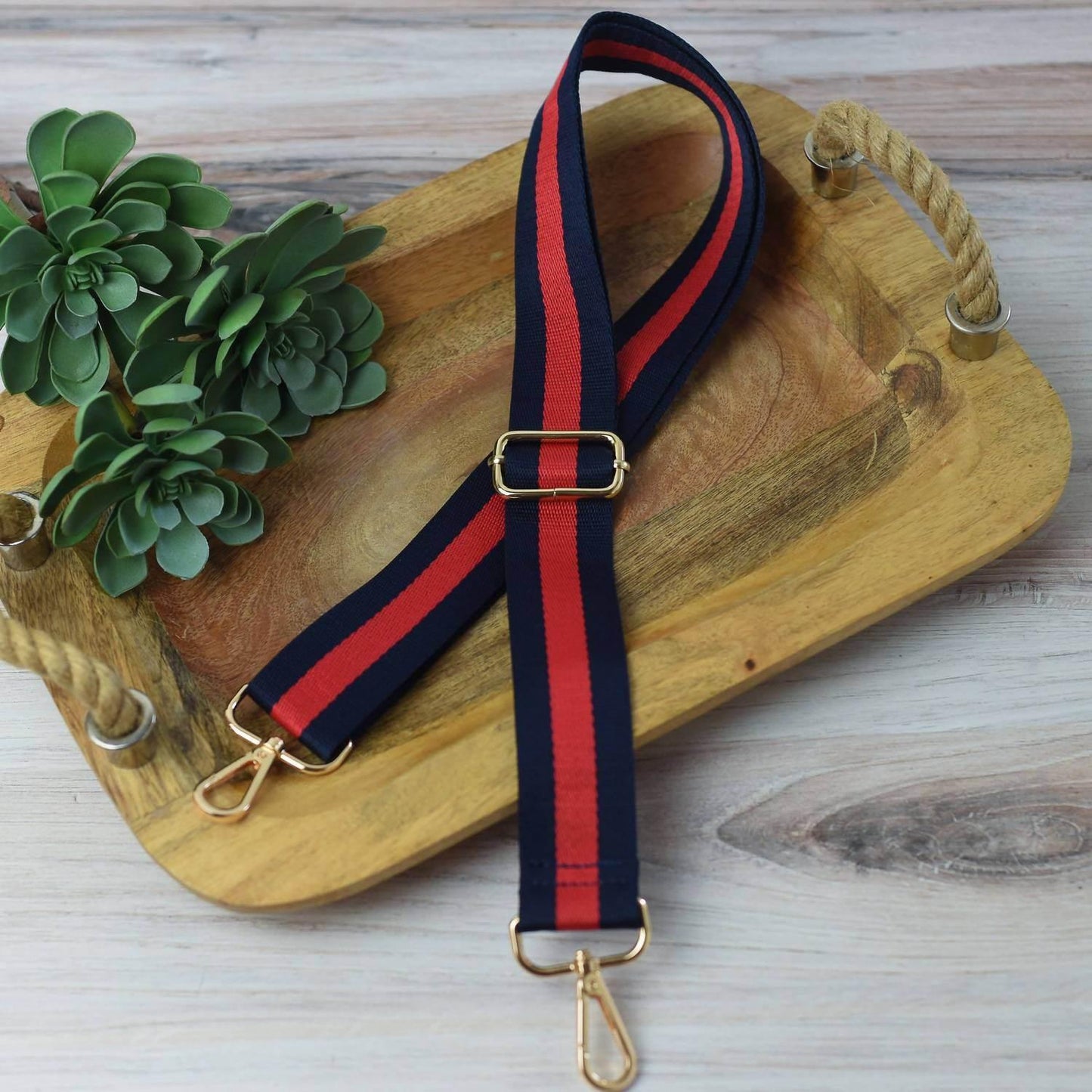 Lauren Lane - Women's Preppy Stripe Adjustable Crossbody Bag Purse Guitar Strap - Rack Hunt