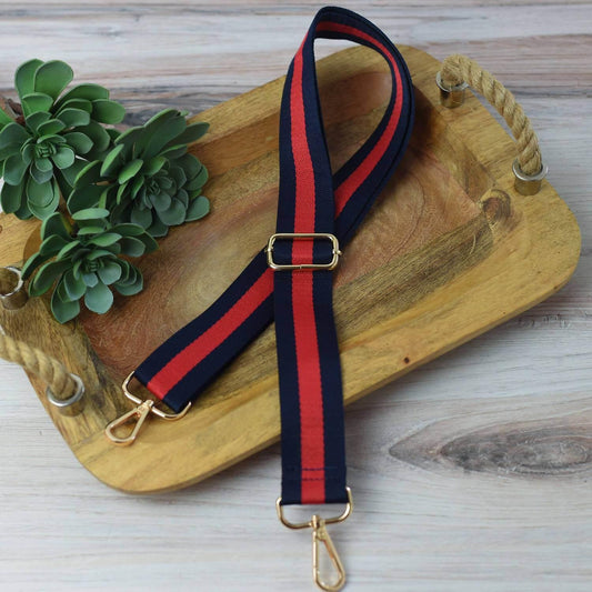 Lauren Lane - Women's Preppy Stripe Adjustable Crossbody Bag Purse Guitar Strap - Rack Hunt