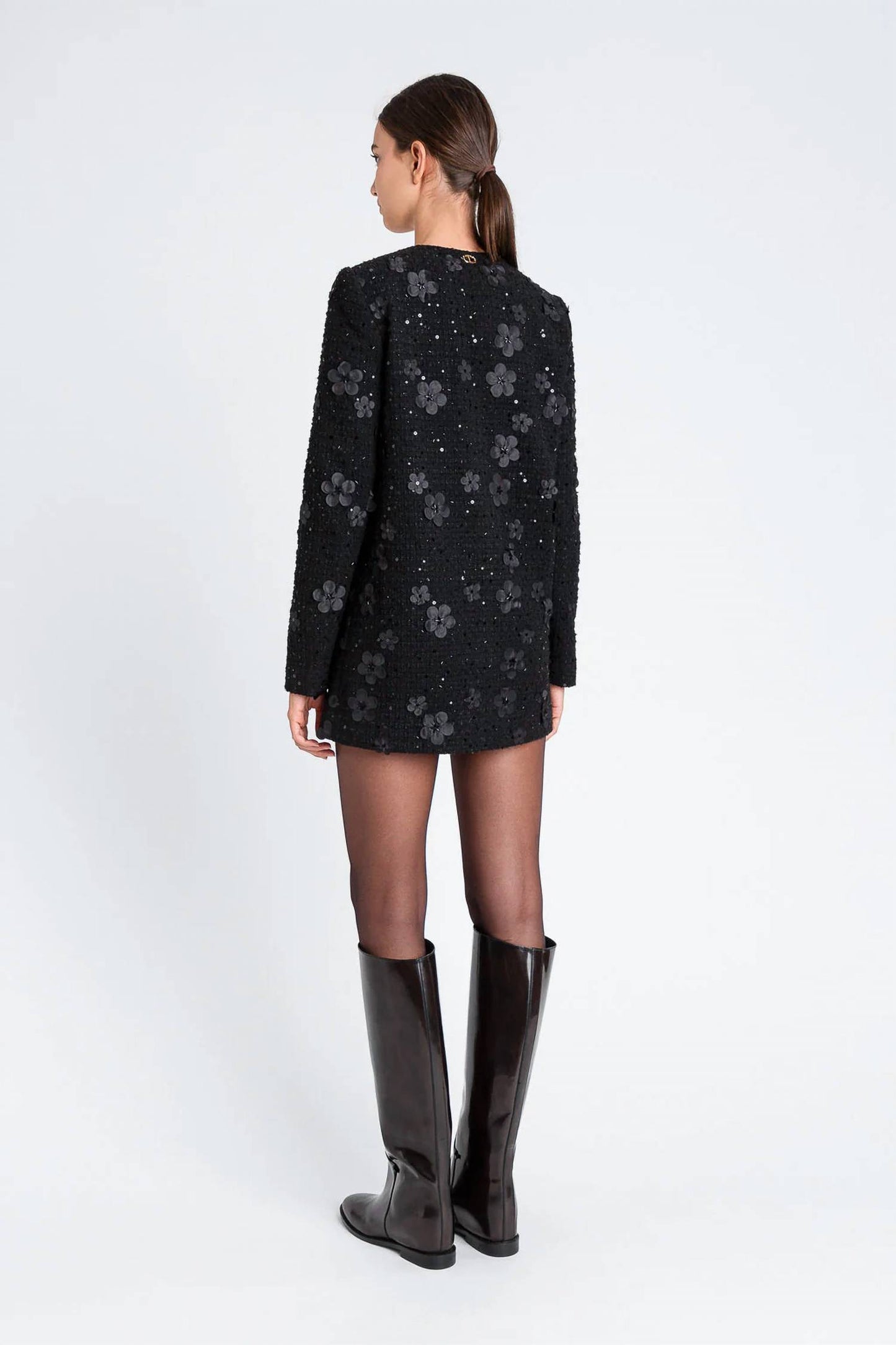 Floral And Sequin Bouclé Coat