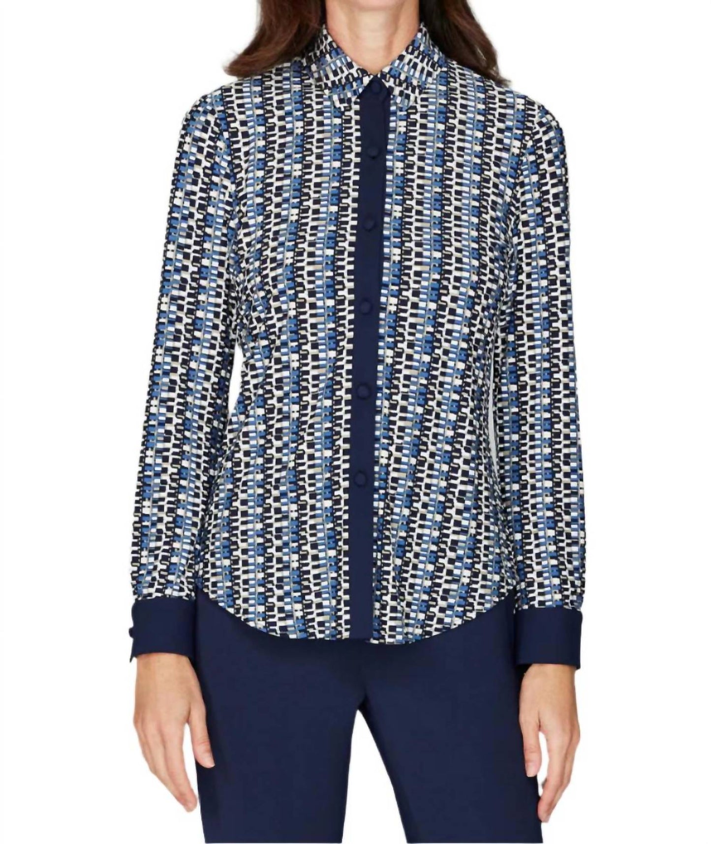 Geometric Dot Knit Collared Tailored Blouse