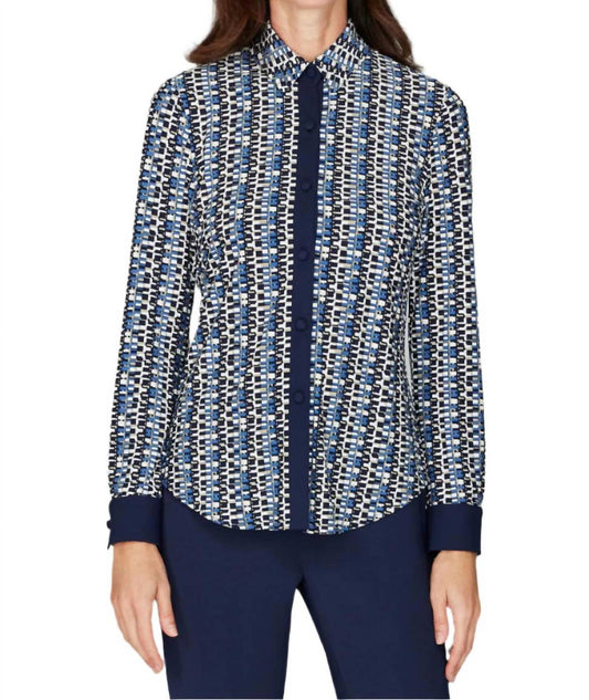 Geometric Dot Knit Collared Tailored Blouse