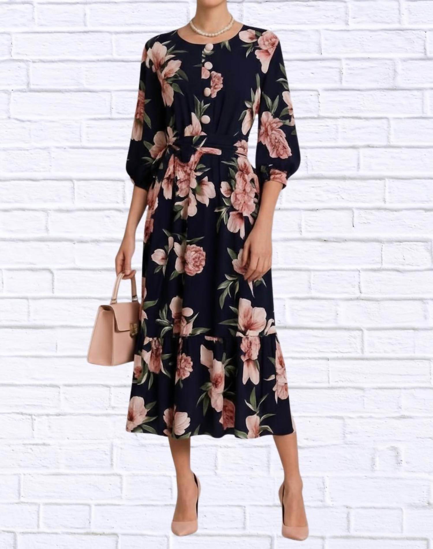Diva USA - Floral Midi Dress With Belt And Side Pockets - Rack Hunt -