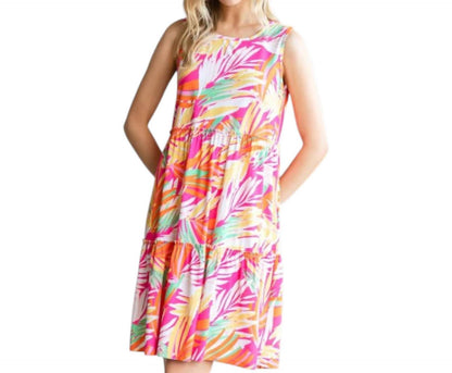 Tiered Sleeveless Multi Print Dress
