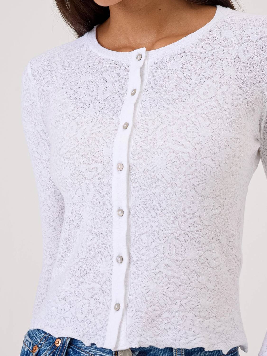 Cotton Jacquard Long Sleeve Cardigan
