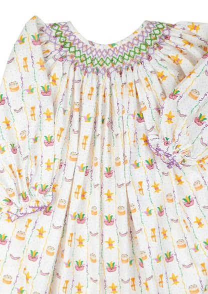 Girls Mardi Gras Smocked Dress