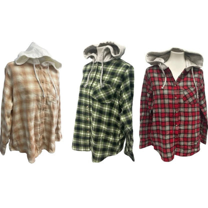 Women's Plaid Flannel Hoodie Three Piece Set