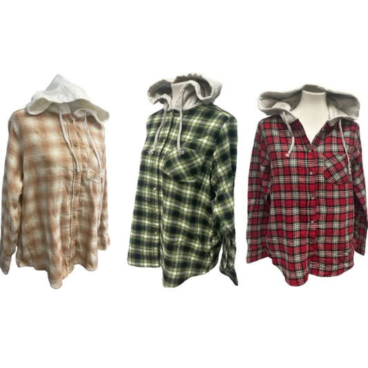 Women's Plaid Flannel Hoodie Three Piece Set