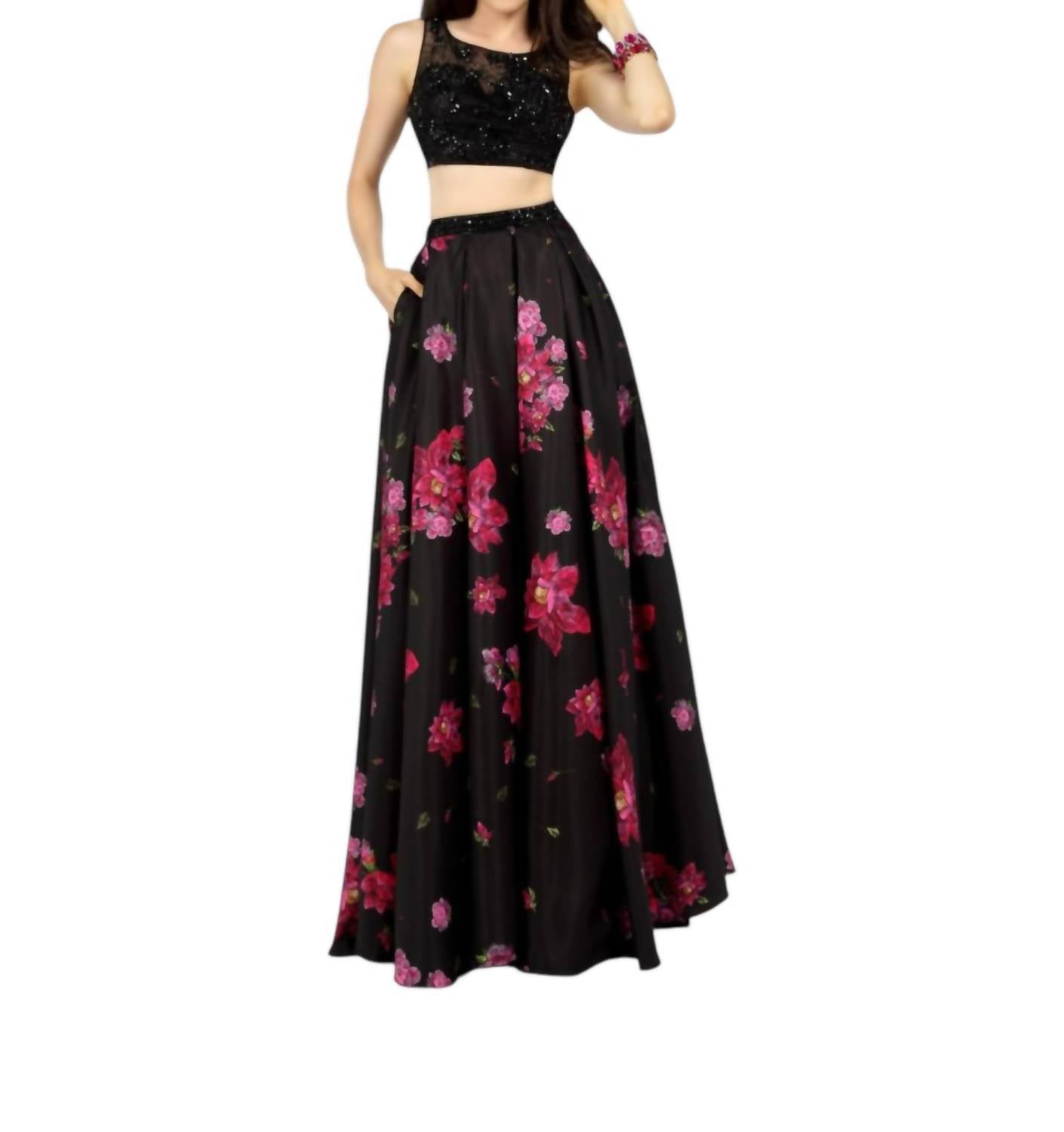 Two-piece Floral Evening Gown