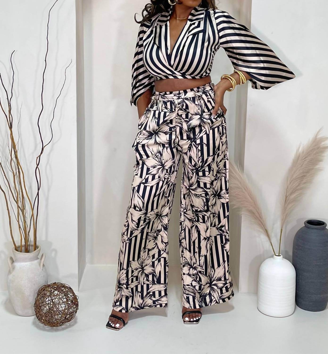 Balboa - Lovely One Satin Striped Pant Set - Rack Hunt -